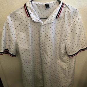 Mens Allover Print Striped Trim Button Through Shirt